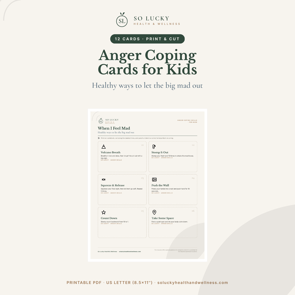 Child Anger Coping Cards — Printable Set
