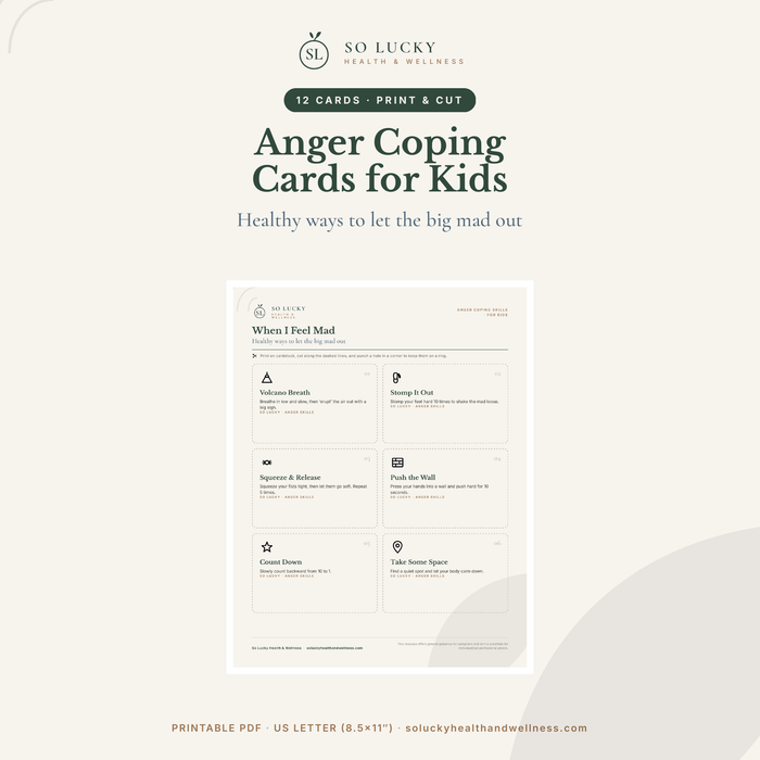 Child Anger Coping Cards — Printable Set