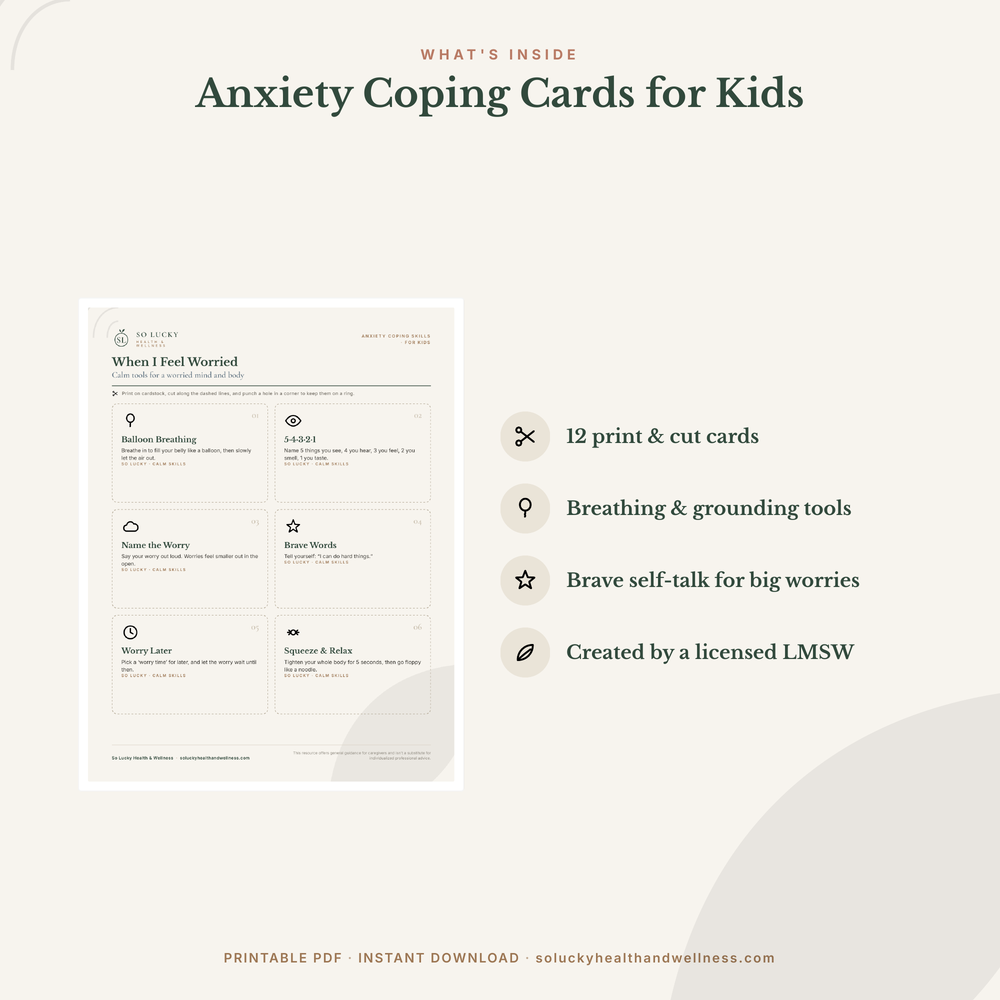 Anxiety Coping Cards for Kids — Printable
