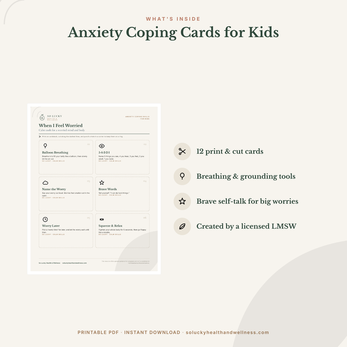Anxiety Coping Cards for Kids — Printable